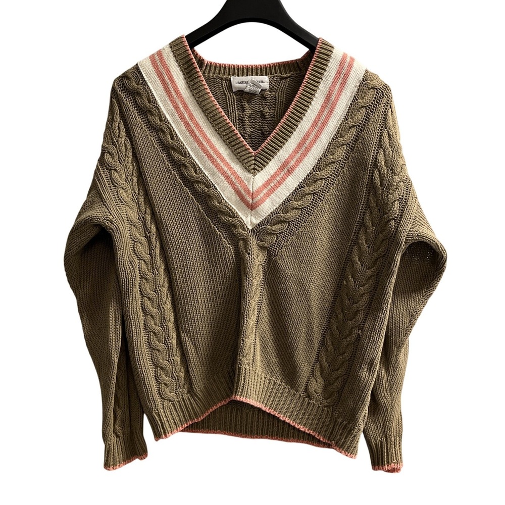 Vintage Casual Corner Tennis Sweater Cable Knit V Neck Size S Varsity Preppy Y2K